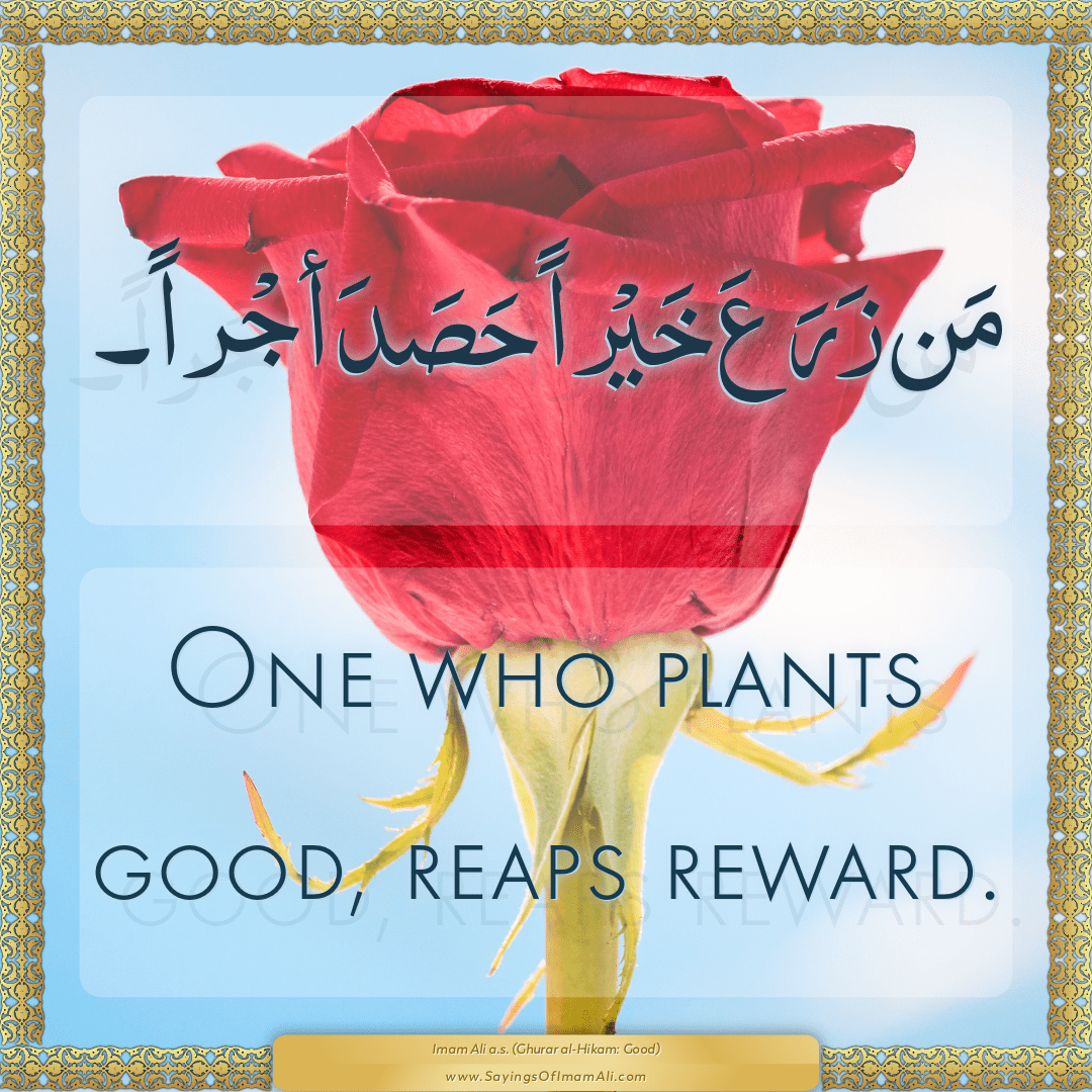 One who plants good, reaps reward.